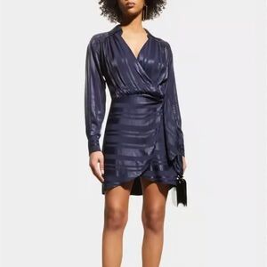 Milly Dark Blue Jordan Stripe Wrap Shirt Dress M Career Office Siren Long Sleeve